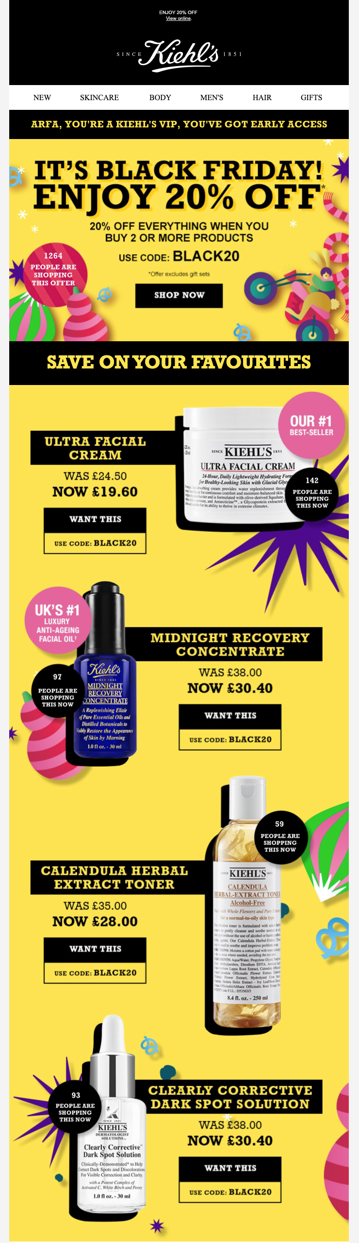 Kiehl&#039;s Social Signals in Black Friday email